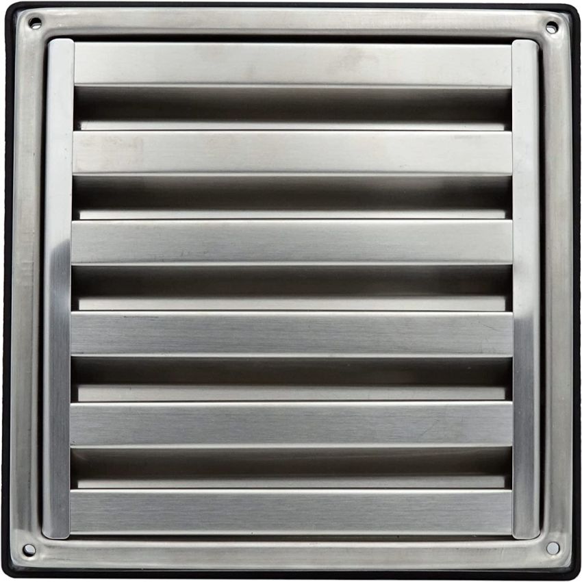DOMUX DMX-100-FMS Grille Ventilation 100 mm Inox Haute Qualité - Hotte, Extracteur, Sèche-Linge, VMC - Joint Caoutchouc Vis - Résistance Intempéries - 148x148mm - DN100