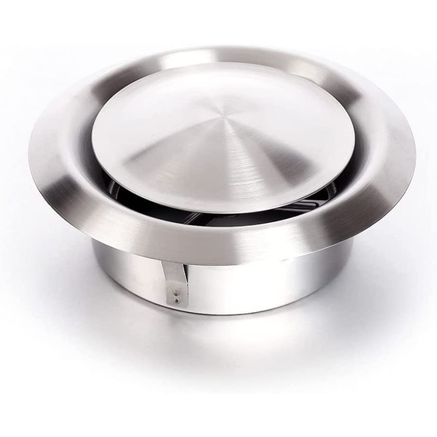 DOMUX DMX-100-SV Bouche VMC 100 mm en acier inoxydable brossé - Réglable - Inox 304 - Extraction/Insufflation - Pour conduit VMC et hotte - Installation mur ou plafond