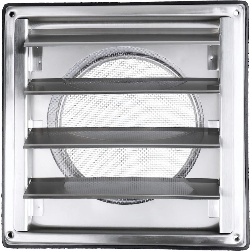 DOMUX DMX-150-SMS-W Grille Ventilation Inox 150 mm pour Hotte, Extracteur et Sèche-Linge - Filet Anti Insectes - Anti-Retour - Résistance Intempéries - 185x185mm - DN150