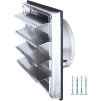 Grille de Ventilation Inox 150 mm pour Hotte, Extracteur et Sèche-Linge - Lames Mobiles Anti-Retour - Résistance aux Intempéries - 185x185mm - DN150